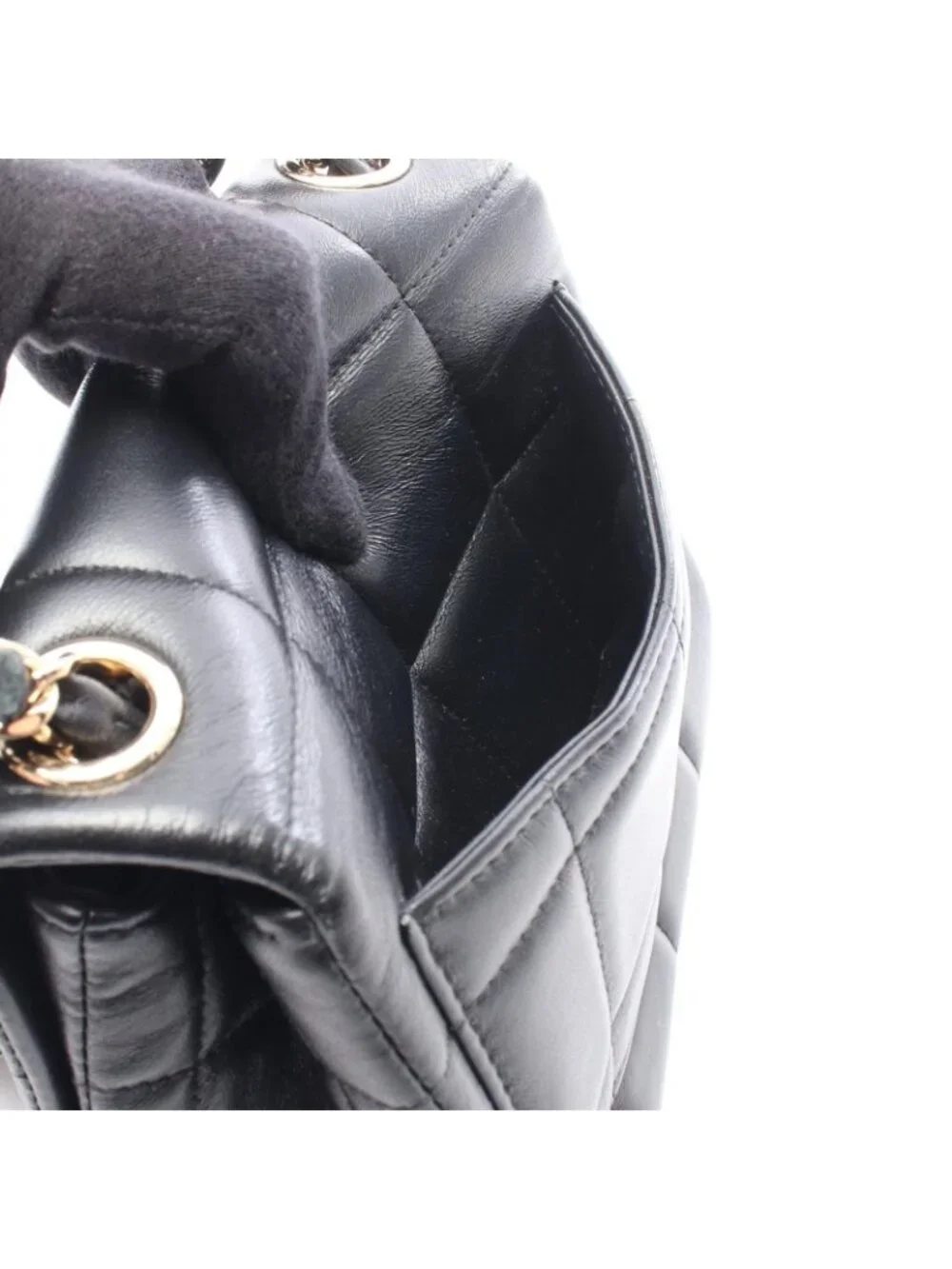 Chanel Shoulder Bag Choco Bar Mini Flap Black Leather Mini Chain